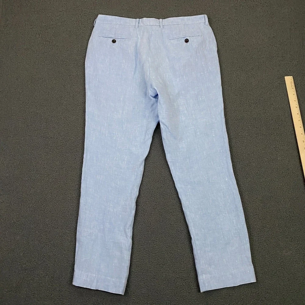 J.Crew Bowery Pants Mens 32x30 Blue Baird McNutt 100% Irish Linen Chino Dress